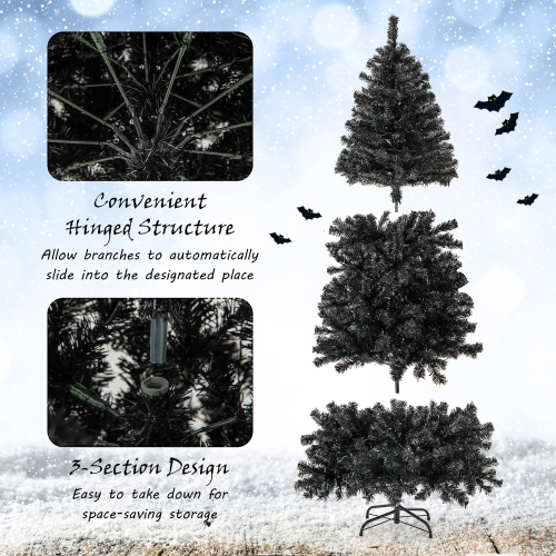 Gymax 6/7 FT Artificial Halloween Tree Pre-Lit Black Christmas Tree w/ Bendable Top Section