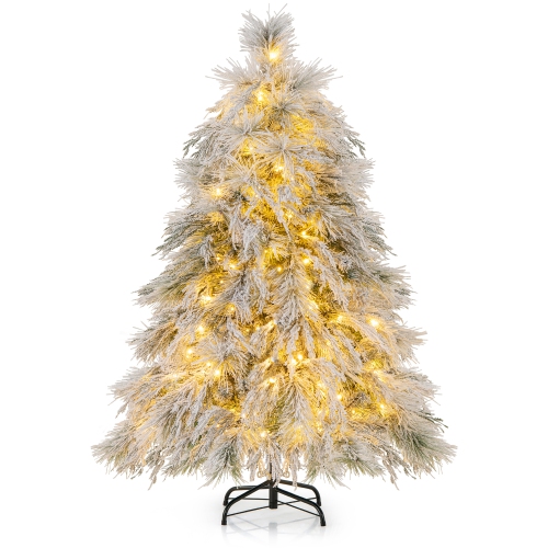 GYMAX  4.5/6/7 Ft Pre-Lit Artificial Christmas Tree Snow Flocked Full Xmas Tree