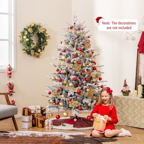 Gymax 4.5/6/7 FT Pre-Lit Artificial Christmas Tree Snow Flocked Full Tree w/ 436/820/1164 Lush Branch Tips