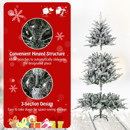 Gymax 4.5/6/7 FT Pre-Lit Artificial Christmas Tree Snow Flocked Full Tree w/ 436/820/1164 Lush Branch Tips