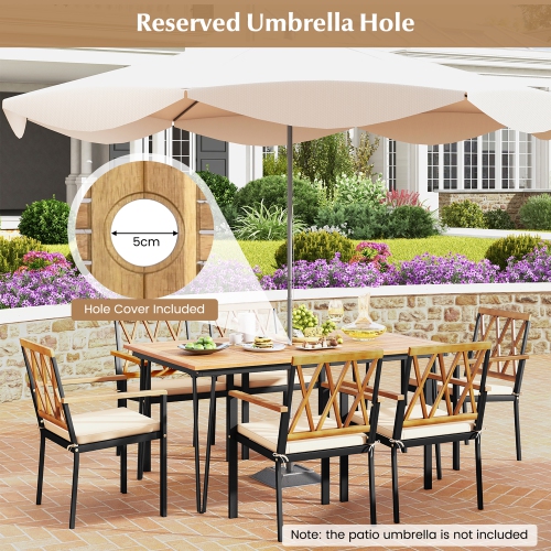 Gymax 7 PCS Patio Dining Set w/ 2'' Umbrella Hole and Seat Cushions for Garden