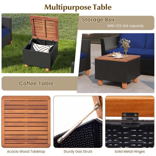 Gymax 4 PCS Wicker Patio Furniture Set w/ Removable Cushions Storage Coffee Table