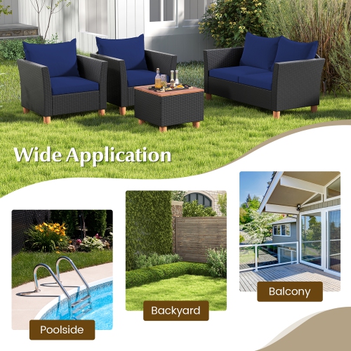 Gymax 4 PCS Wicker Patio Furniture Set w/ Removable Cushions Storage Coffee Table