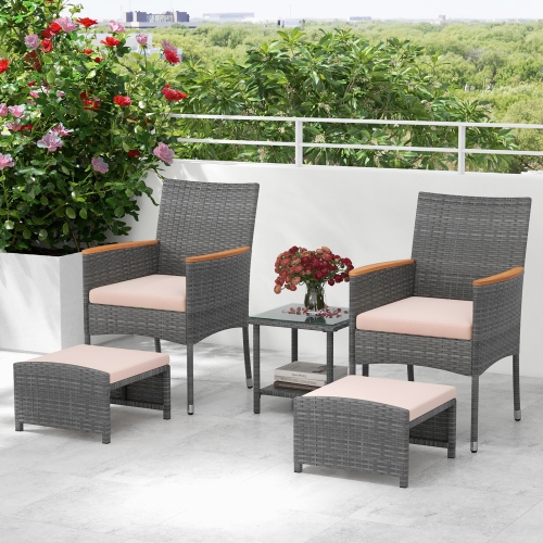 Gymax 5 Pieces Wicker Patio Furniture Set PE Rattan Porch Chairs w/ Ottomans