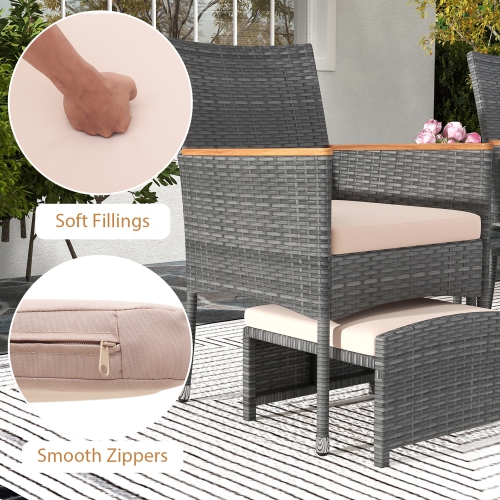 Gymax 5 Pieces Wicker Patio Furniture Set PE Rattan Porch Chairs w/ Ottomans