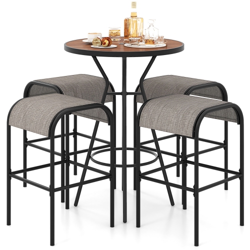 Gymax 5 PCS Patio Bistro Set Round Table w/ 1.6'' Umbrella Hole & 4 Stools Metal Frame
