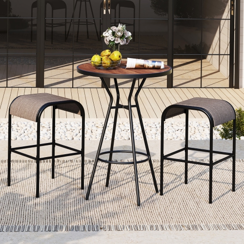 Gymax 3 PCS Patio Bistro Set Round Table w/ 1.6'' Umbrella Hole & 2 Stools Metal Frame