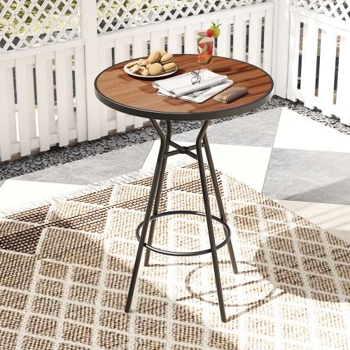 Gymax 3 PCS Patio Bistro Set Round Table w/ 1.6'' Umbrella Hole & 2 Stools Metal Frame