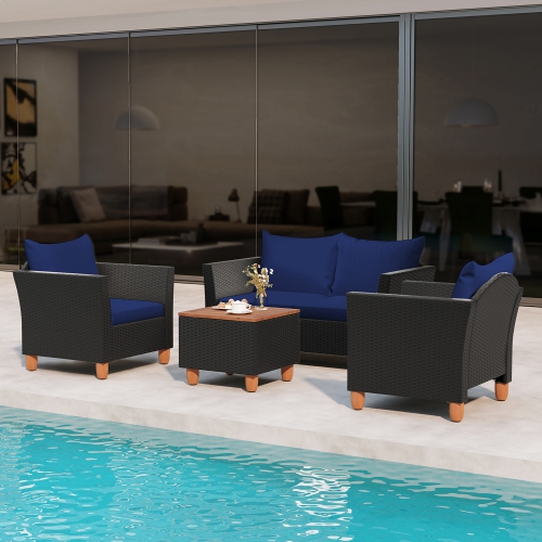 Gymax 8 PCS Wicker Patio Furniture Set w/ Removable Cushions Storage Coffee Table