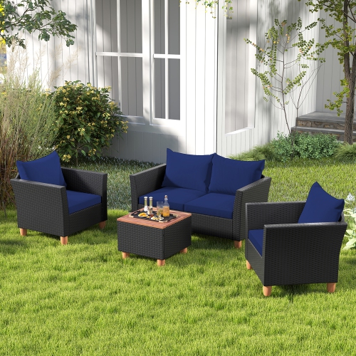 Gymax 8 PCS Wicker Patio Furniture Set w/ Removable Cushions Storage Coffee Table