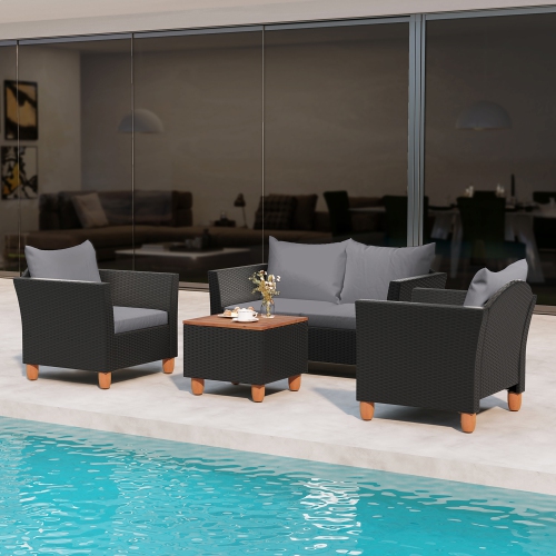 Gymax 8 PCS Wicker Patio Furniture Set w/ Removable Cushions Storage Coffee Table