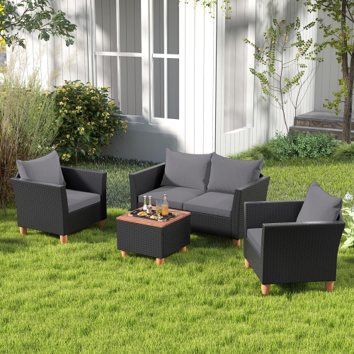 Gymax 8 PCS Wicker Patio Furniture Set w/ Removable Cushions Storage Coffee Table