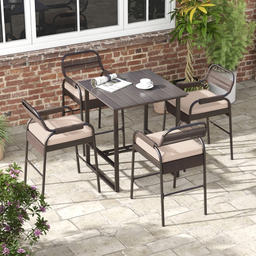 Gymax 5-Piece Patio Rattan Counter Set Counter Height Square Table w/ 4 Wicker Counter Stools