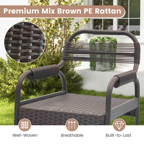 Gymax 5-Piece Patio Rattan Counter Set Counter Height Square Table w/ 4 Wicker Counter Stools