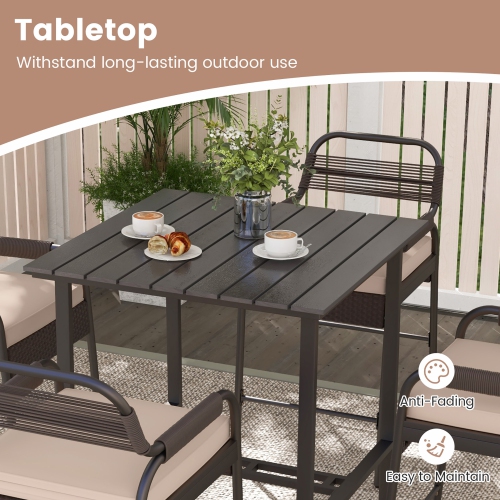 Gymax 5-Piece Patio Rattan Counter Set Counter Height Square Table w/ 4 Wicker Counter Stools