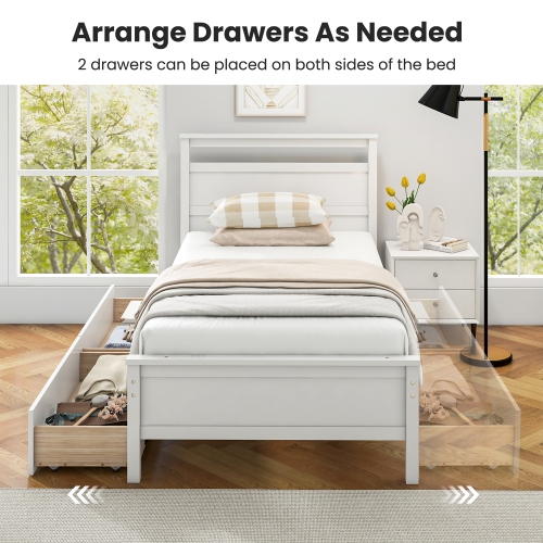 Gymax Twin Size Platform Bed w/ Drawers 2 Pull-out Drawers Headboard & Footboard White