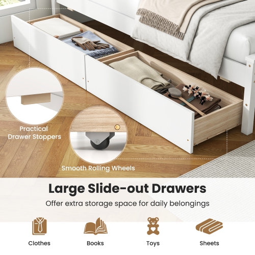 Gymax Twin Size Platform Bed w/ Drawers 2 Pull-out Drawers Headboard & Footboard White