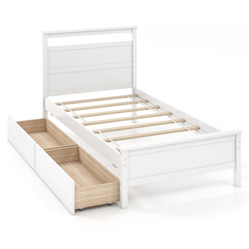 Gymax Twin Size Platform Bed w/ Drawers 2 Pull-out Drawers Headboard & Footboard White