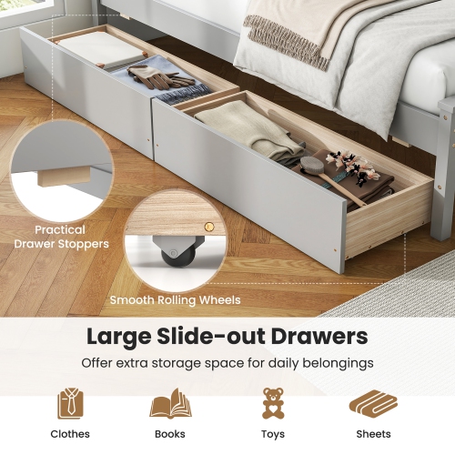 Gymax Twin Size Platform Bed w/ Drawers 2 Pull-out Drawers Headboard & Footboard Gray