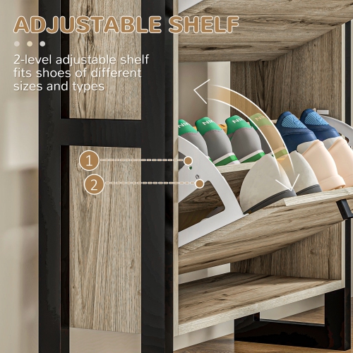 Armoire à chaussures industrielle de HOMCOM avec 3 tiroirs rabattables et tablette réglable, armoire de rangement étroite autonome pour chaussures