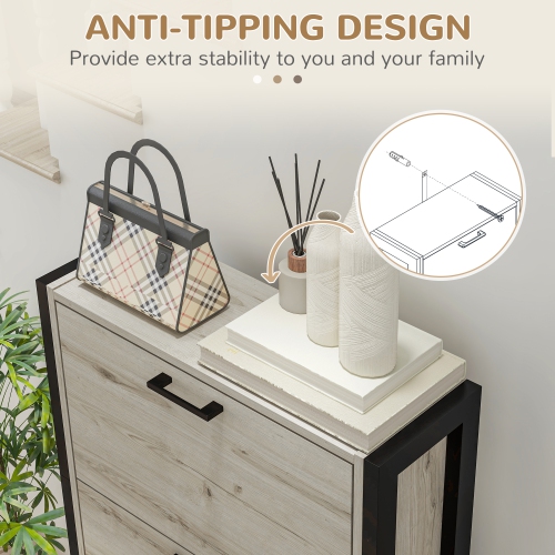 Armoire à chaussures industrielle de HOMCOM avec 3 tiroirs rabattables et tablette réglable, armoire de rangement étroite autonome pour chaussures