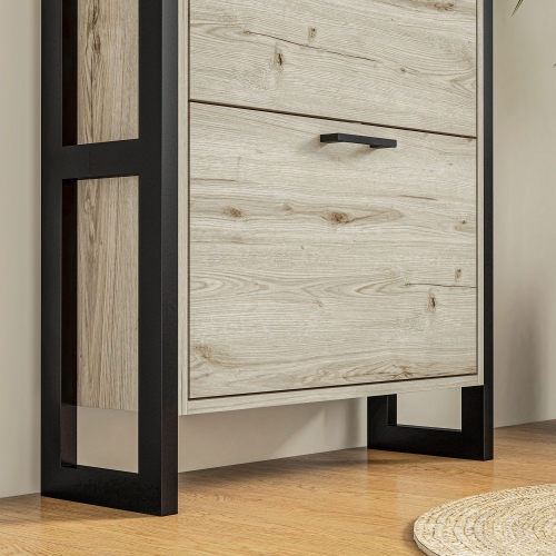 Armoire à chaussures industrielle de HOMCOM avec 3 tiroirs rabattables et tablette réglable, armoire de rangement étroite autonome pour chaussures