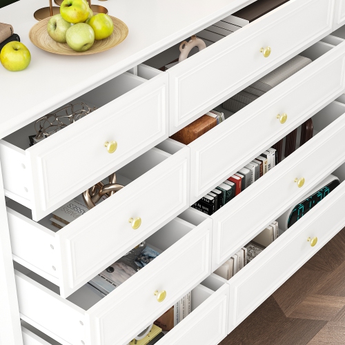 Luxueux coffre à 12 tiroirs Famapy avec boutons dorés, pattes tournées et amplement d'espace de rangement, blanc