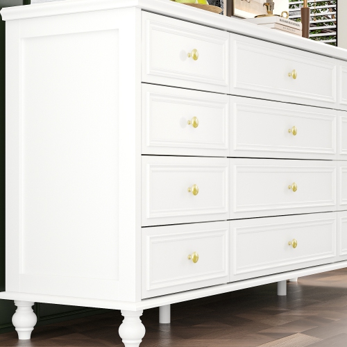 Luxueux coffre à 12 tiroirs Famapy avec boutons dorés, pattes tournées et amplement d'espace de rangement, blanc