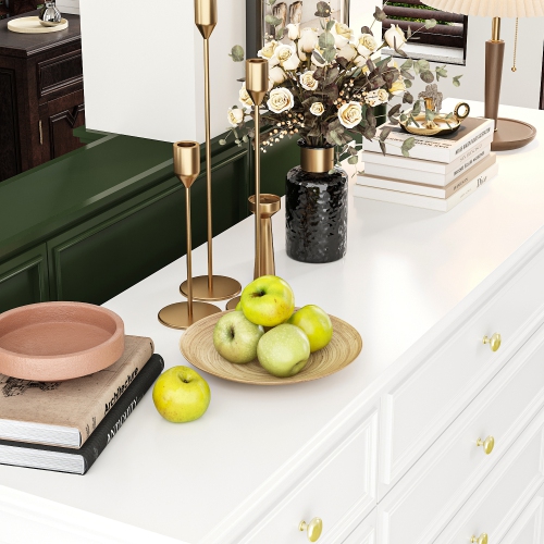 Luxueux coffre à 12 tiroirs Famapy avec boutons dorés, pattes tournées et amplement d'espace de rangement, blanc