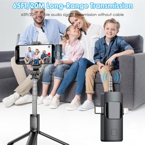 YOULIGHTS 4 in 1 Wireless Lavalier Microphones for iPhone, iPad, Android, Camera, USB-C Microphone 2 Pack Noise Reduction Crystal Clear Recording