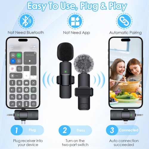 YOULIGHTS 4 in 1 Wireless Lavalier Microphones for iPhone, iPad, Android, Camera, USB-C Microphone 2 Pack Noise Reduction Crystal Clear Recording