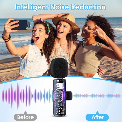 YOULIGHTS 4 in 1 Wireless Lavalier Microphones for iPhone, iPad, Android, Camera, USB-C Microphone 2 Pack Noise Reduction Crystal Clear Recording