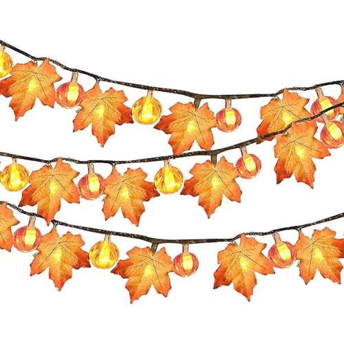 YOULIGHTS  19.6Ft/6M Maple Leaf Pumpkin String Lights Waterproof, 20 Led Battery Operated