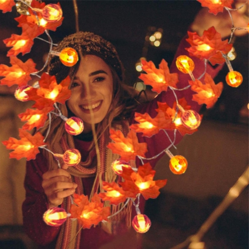 YOULIGHTS 19.6ft/6M Maple Leaf Pumpkin String Lights Waterproof, 20 LED Battery Operated