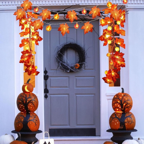 YOULIGHTS 19.6ft/6M Maple Leaf Pumpkin String Lights Waterproof, 20 LED Battery Operated