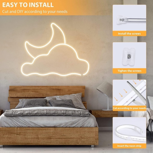 YOULIGHTS 16.4ft/5m LED Neon Lights, 12V Warm White Dimmable LED Strip Lights, for Bedroom Indoor Home Decor