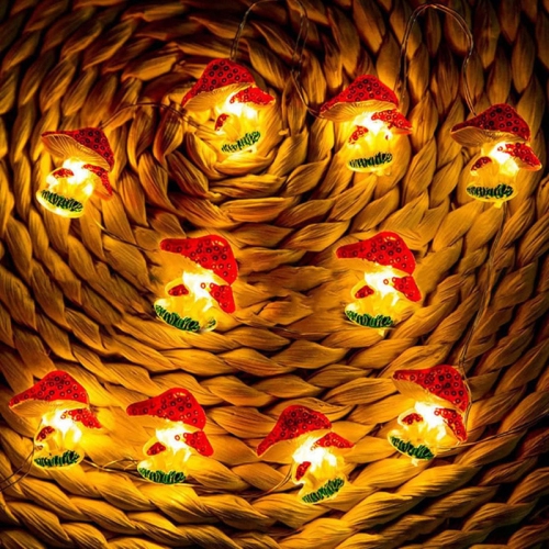 YOULIGHTS Mushroom LED String Lights 6.56FT/2M 20LEDs Fairy Lights Battery Powered Lights Decor for Bedroom