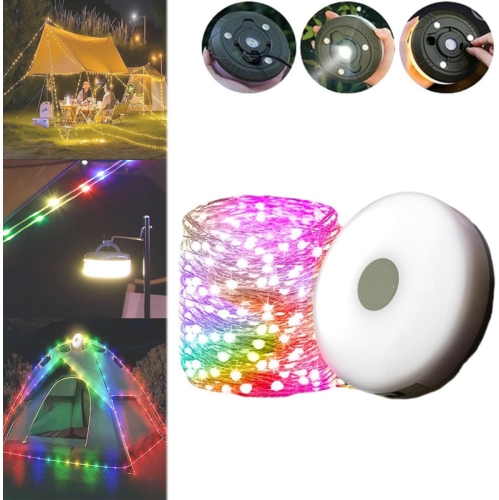 YOULIGHTS 32.80 ft/10 M String Lights Color Changing, Tent Lights for Camping, Outdoor Waterproof Portable Stowable String Light - Colourful