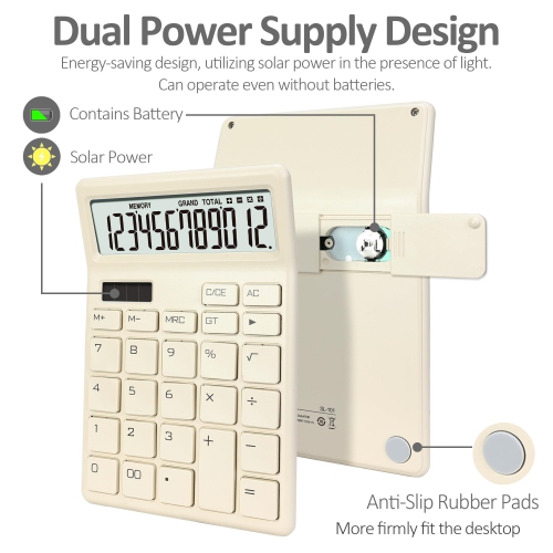 Desktop Calculator 12 Digit, Standard Dual Power with Battery and Solar, Large LCD Display Perfect for Home, Office and School