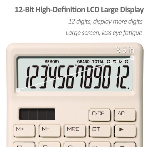 Desktop Calculator 12 Digit, Standard Dual Power with Battery and Solar, Large LCD Display Perfect for Home, Office and School