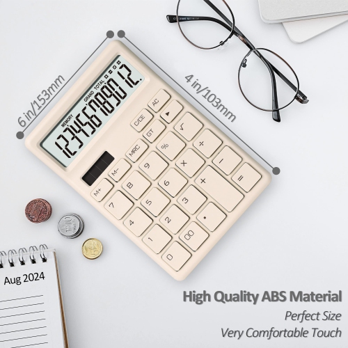 Desktop Calculator 12 Digit, Standard Dual Power with Battery and Solar, Large LCD Display Perfect for Home, Office and School