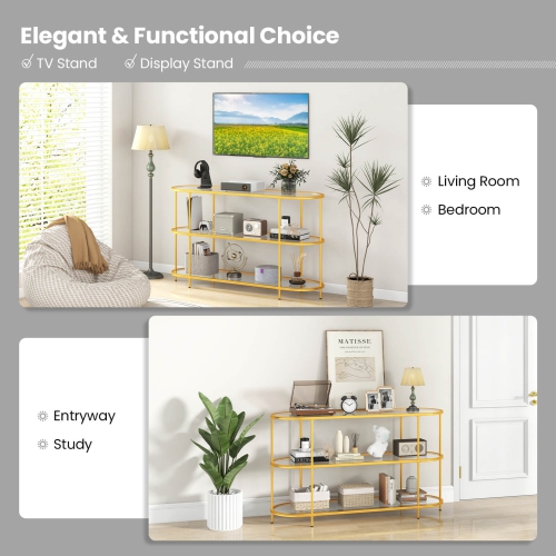 Costway 3-Tier TV Stand for TVs up to 65" with Tempered Glass Shelves TV Console Table