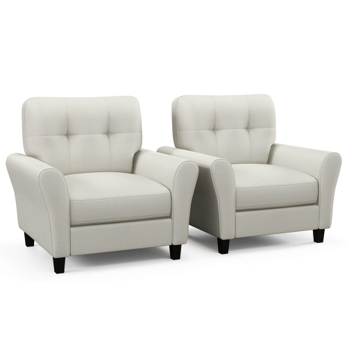 COSTWAY  2 PCs Upholstered Modern Accent Chair Mid-Century Armchair With Rubber Wood Legs