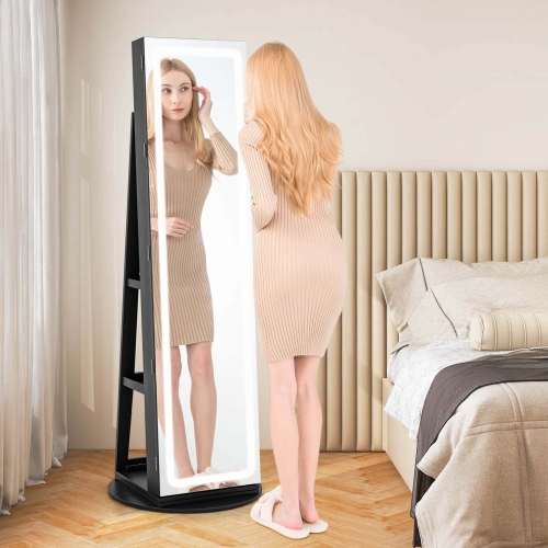 Meuble à bijoux pivotant à 360° avec rangement à 3 couleurs et&nbsp;éclairage intégré de Costway