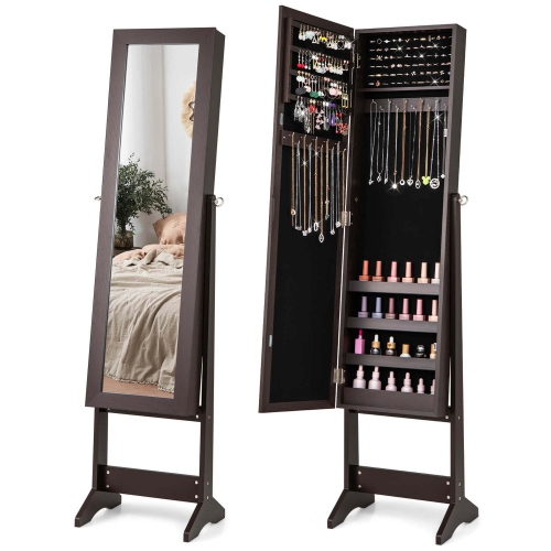 Costway Jewelry Mirrored Cabinet Armoire Organizer Storage Box with Stand Christmas Gift