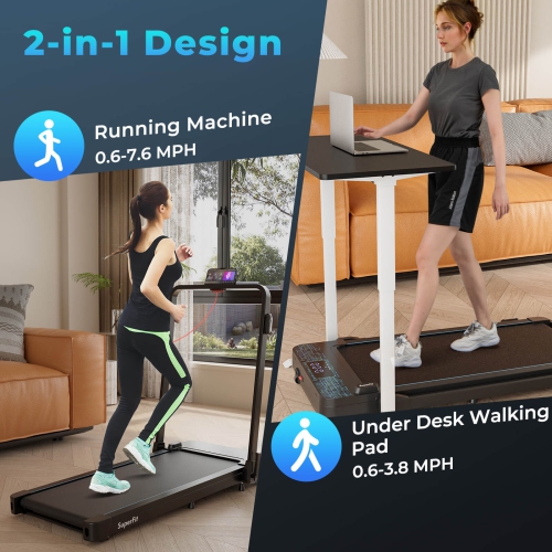 Superfit 2 in 1 Folding Treadmill Walking Pad with Remote & APP Control and LED Display