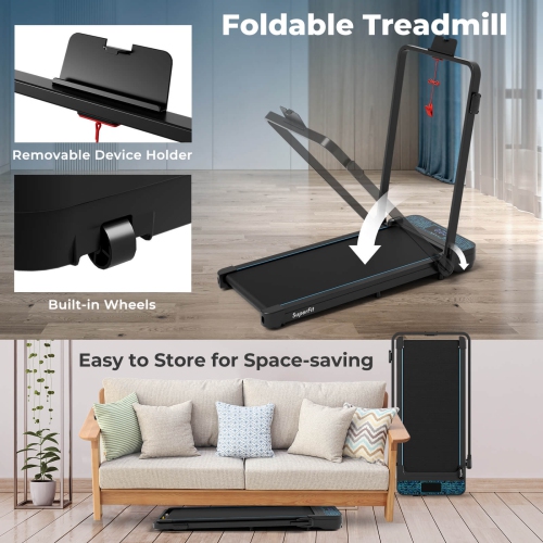 Superfit 2 in 1 Folding Treadmill Walking Pad with Remote & APP Control and LED Display