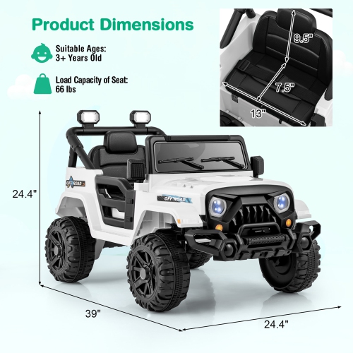 Gymax 12V Kids Ride on Truck Car w/Remote Control Threaded Wheels 3 Speeds LED Lights