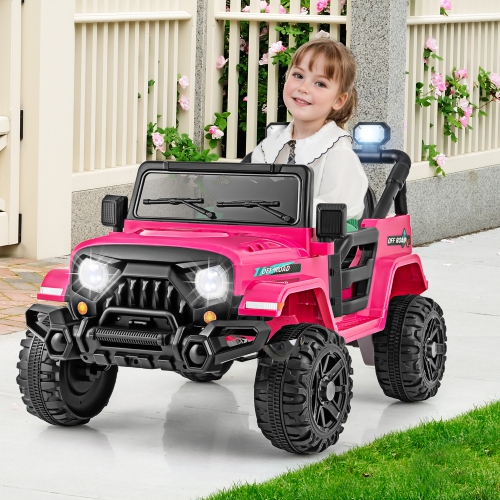 Gymax 12V Kids Ride on Truck Car w/Remote Control Threaded Wheels 3 Speeds LED Lights