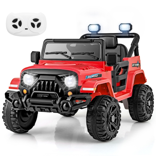 GYMAX  12V Kids Ride On Truck Car W/remote Control Threaded Wheels 3 Speeds Led Lights